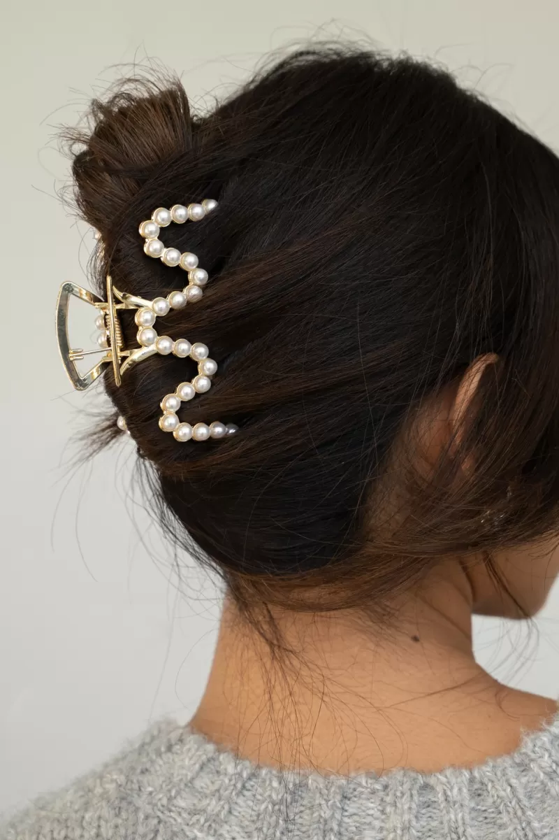 My Jewellery Pince à Cheveux En Perles Dorées Avec Vague