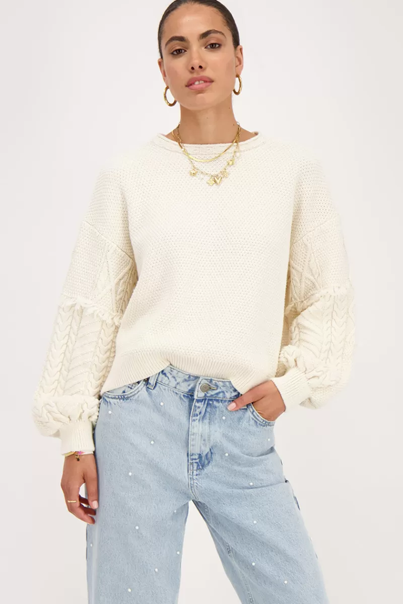 My Jewellery Pull Beige Avec Manches En Jacquard