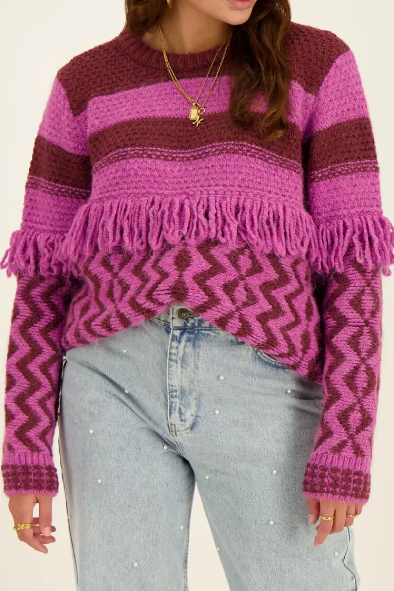 My Jewellery Pull Oversize En Maille Violet Et Bordeaux Avec Des Franges