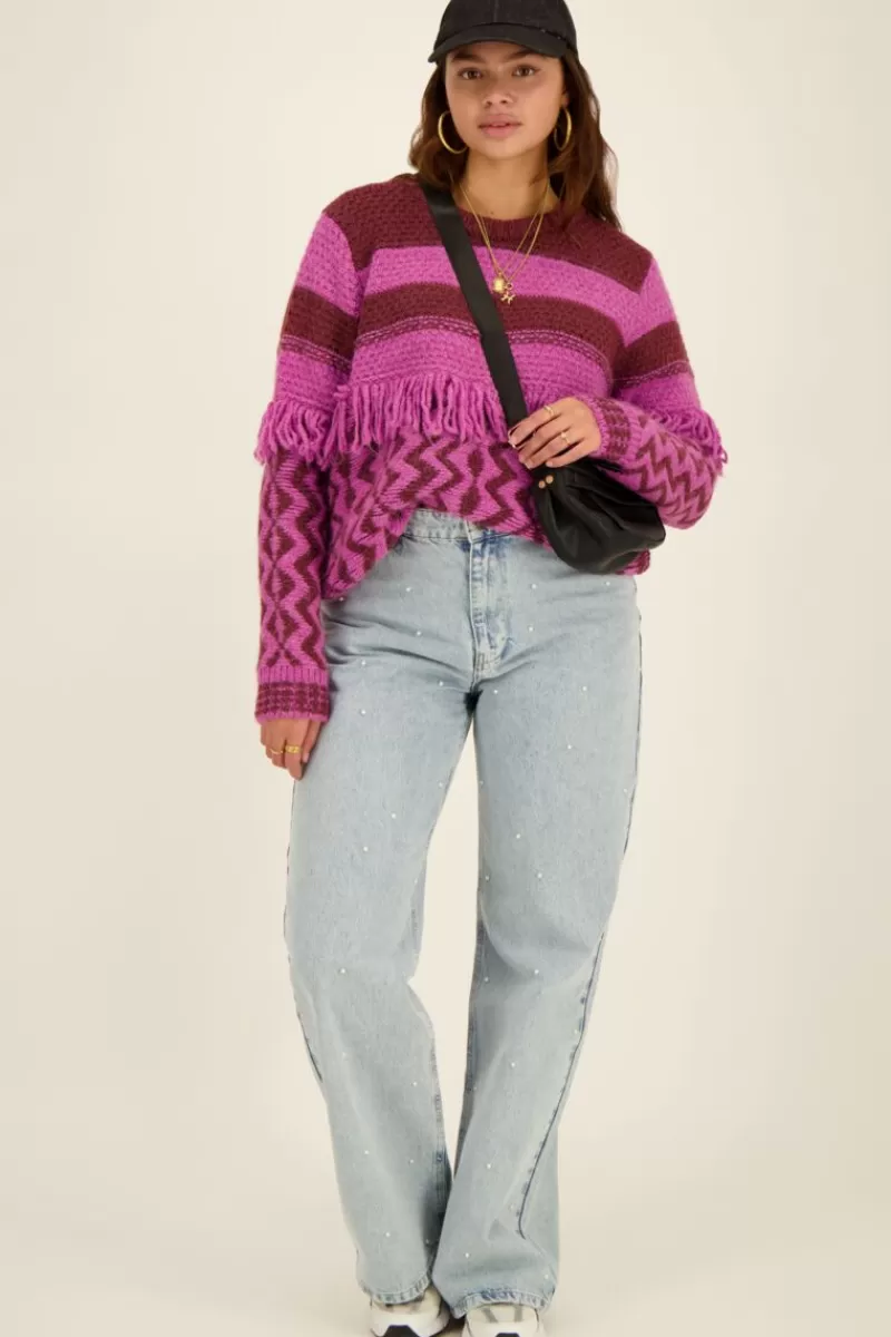 My Jewellery Pull Oversize En Maille Violet Et Bordeaux Avec Des Franges