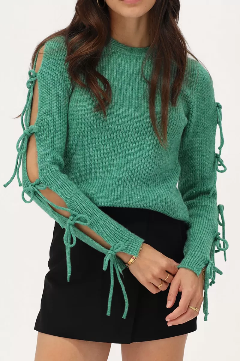 My Jewellery Pull Vert Avec Nœuds Sur Les Manches