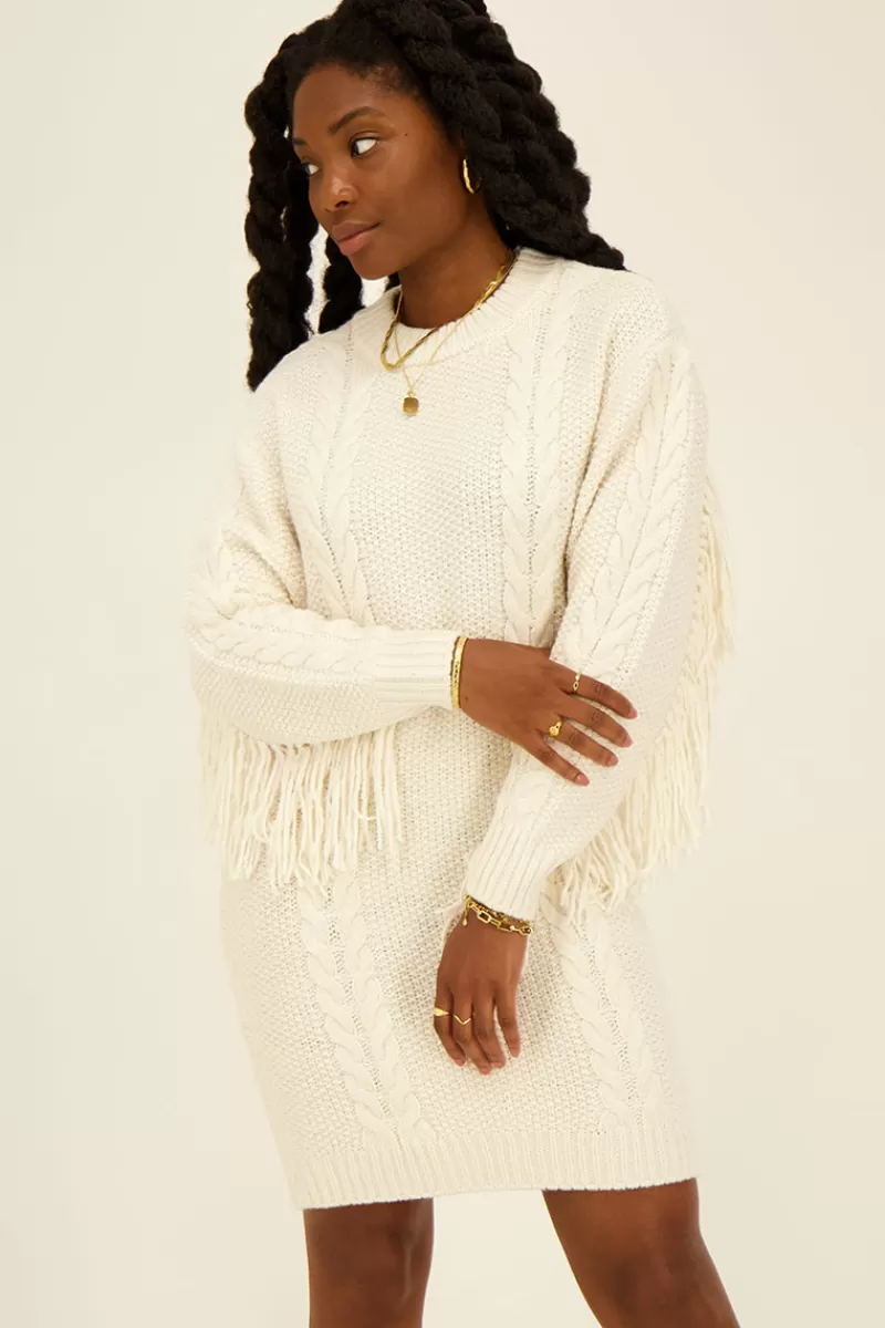 My Jewellery Robe Beige En Maille à Franges