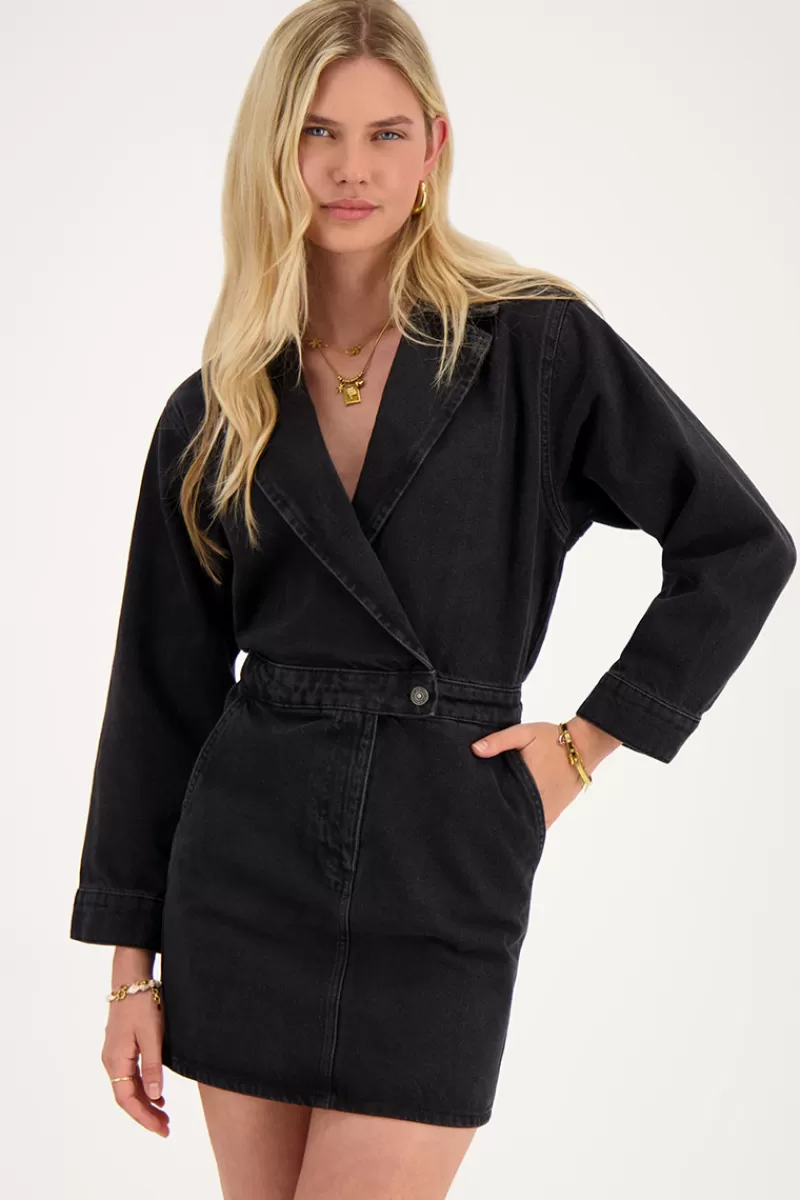 My Jewellery Robe En Denim Noir Avec Col à Revers