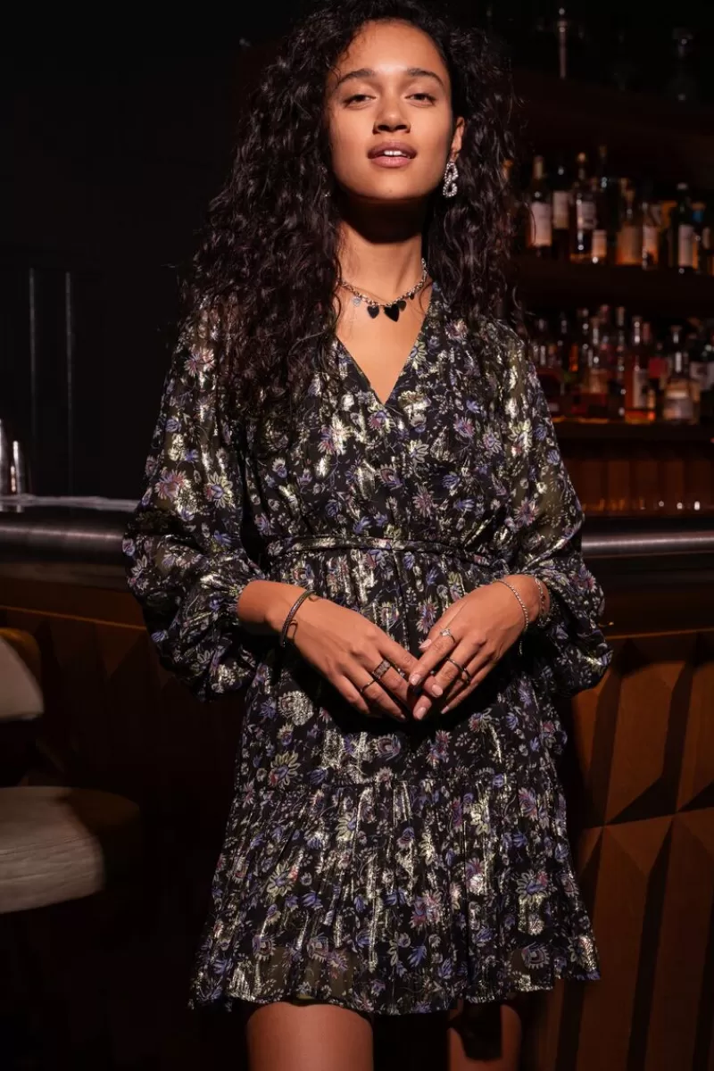 My Jewellery Robe En Jacquard Noir Avec Imprimé Doré