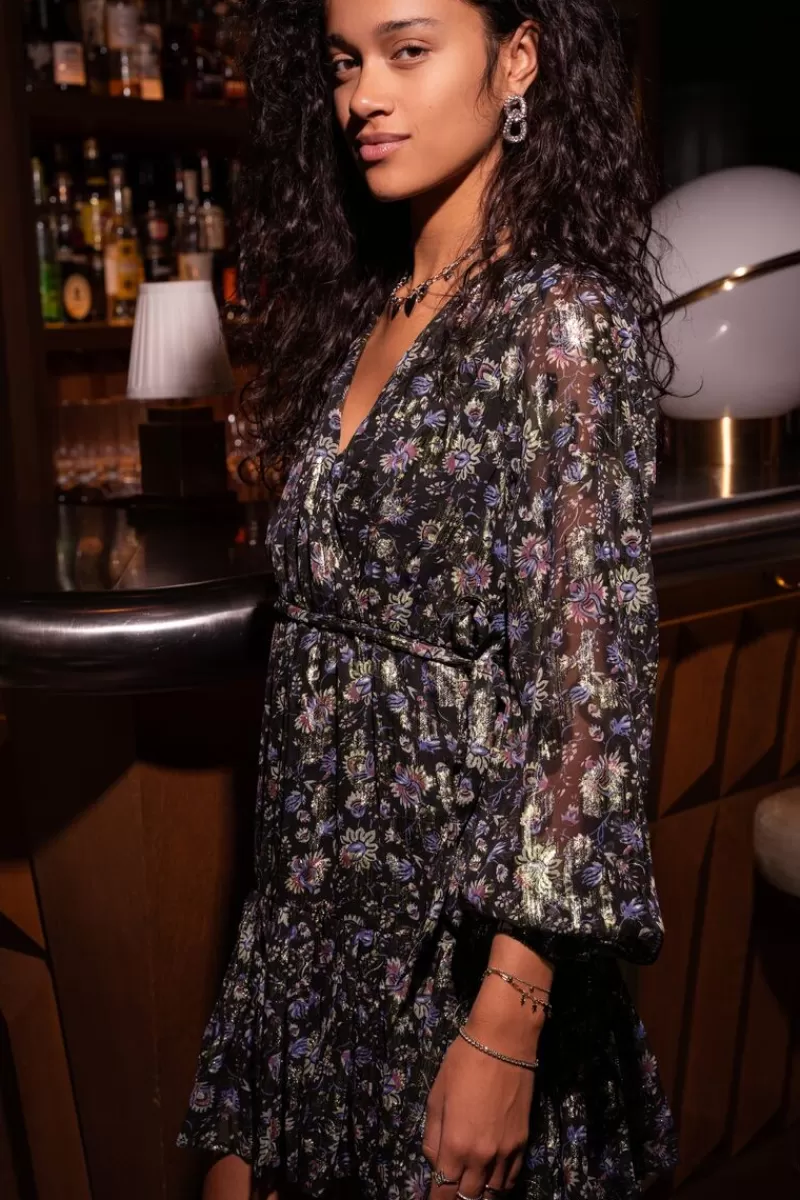 My Jewellery Robe En Jacquard Noir Avec Imprimé Doré