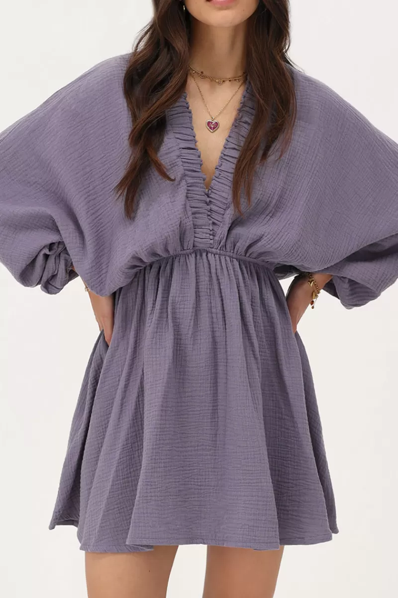 My Jewellery Robe En Mousseline Violette à Manches Bouffantes