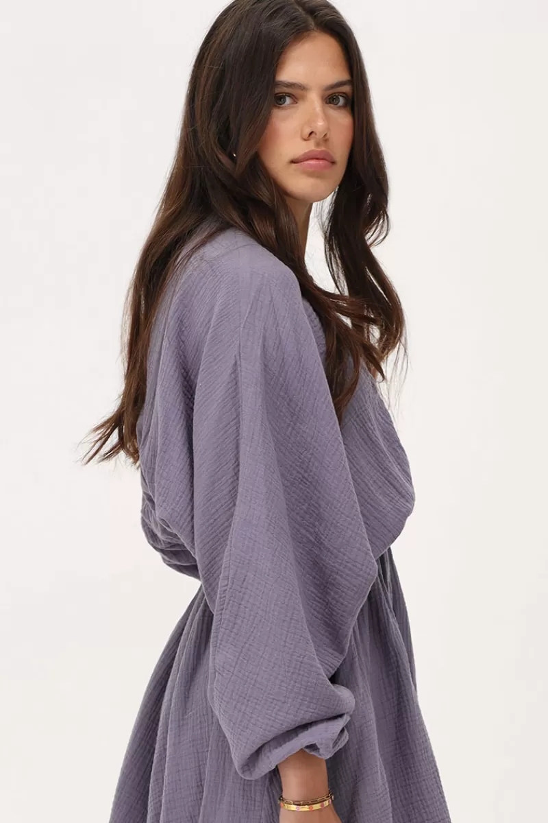 My Jewellery Robe En Mousseline Violette à Manches Bouffantes