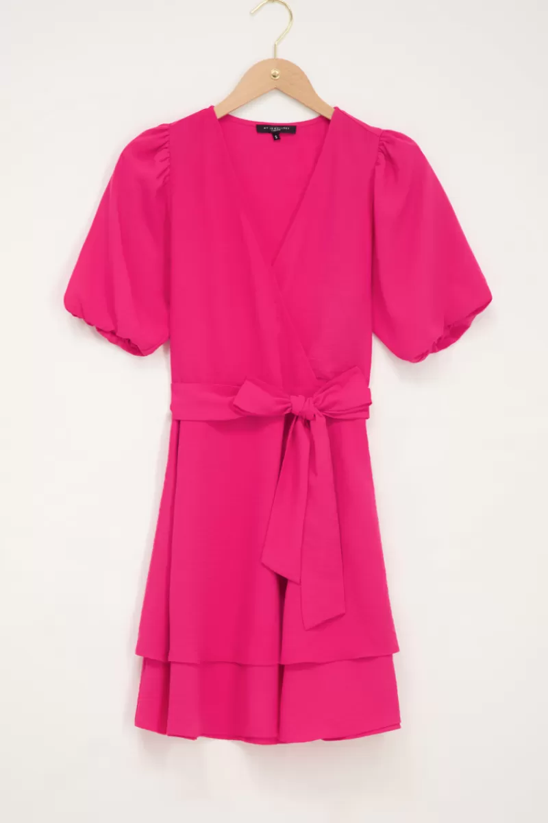 My Jewellery Robe Fuchsia à Volants Superposées Et Manches Bouffantes