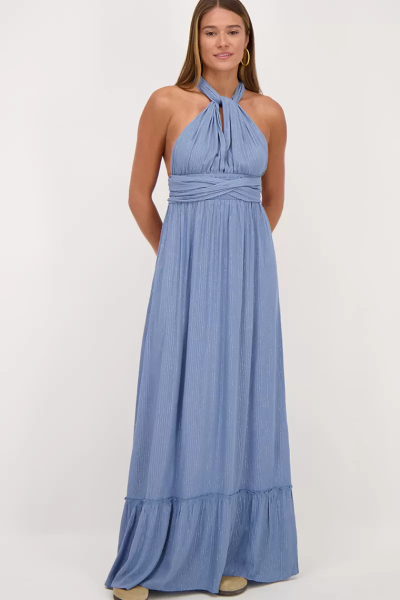 My Jewellery Robe Longue Bleue En Lurex