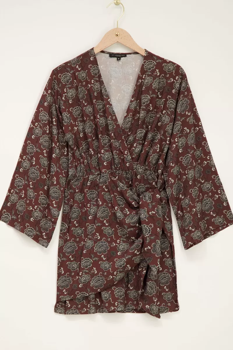 My Jewellery Robe Marron à Imprimé Floral Et Haut Cache-cœur