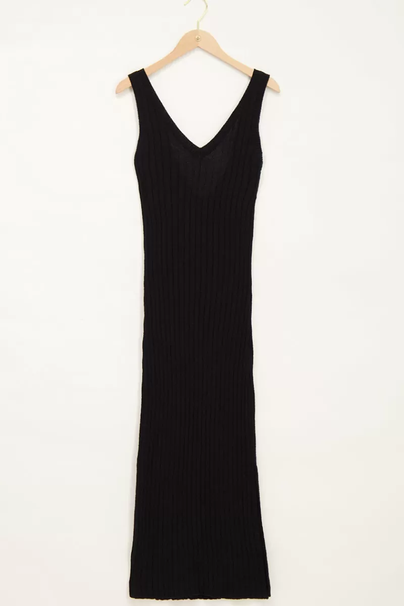 My Jewellery Robe Maxi Noire En Tissu Bouclette Avec Fente
