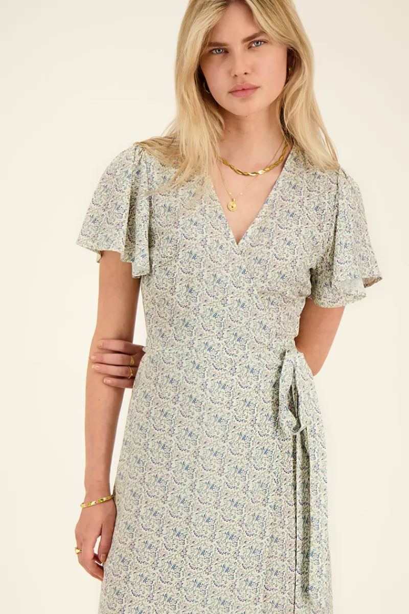 My Jewellery Robe Midi Blanche à Imprimé Floral Bleu