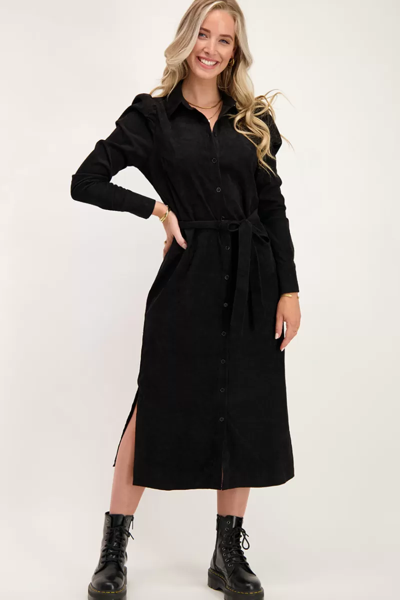 My Jewellery Robe Midi Noire Côtelée