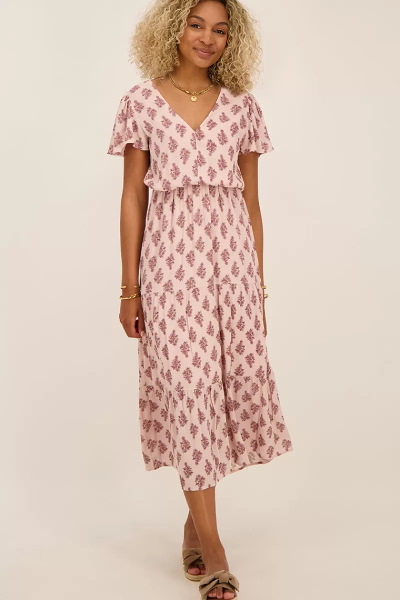 My Jewellery Robe Midi Rose Avec Col En V Profond Et Imprimé