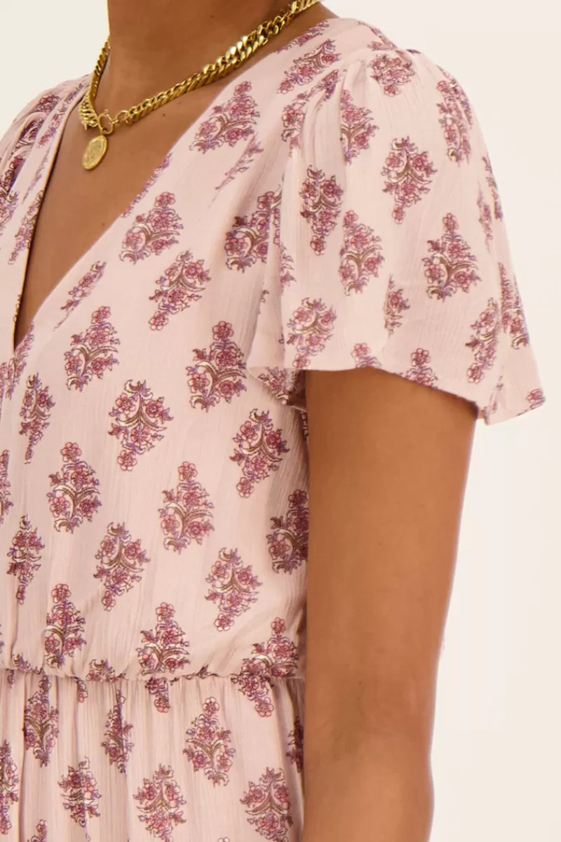 My Jewellery Robe Midi Rose Avec Col En V Profond Et Imprimé