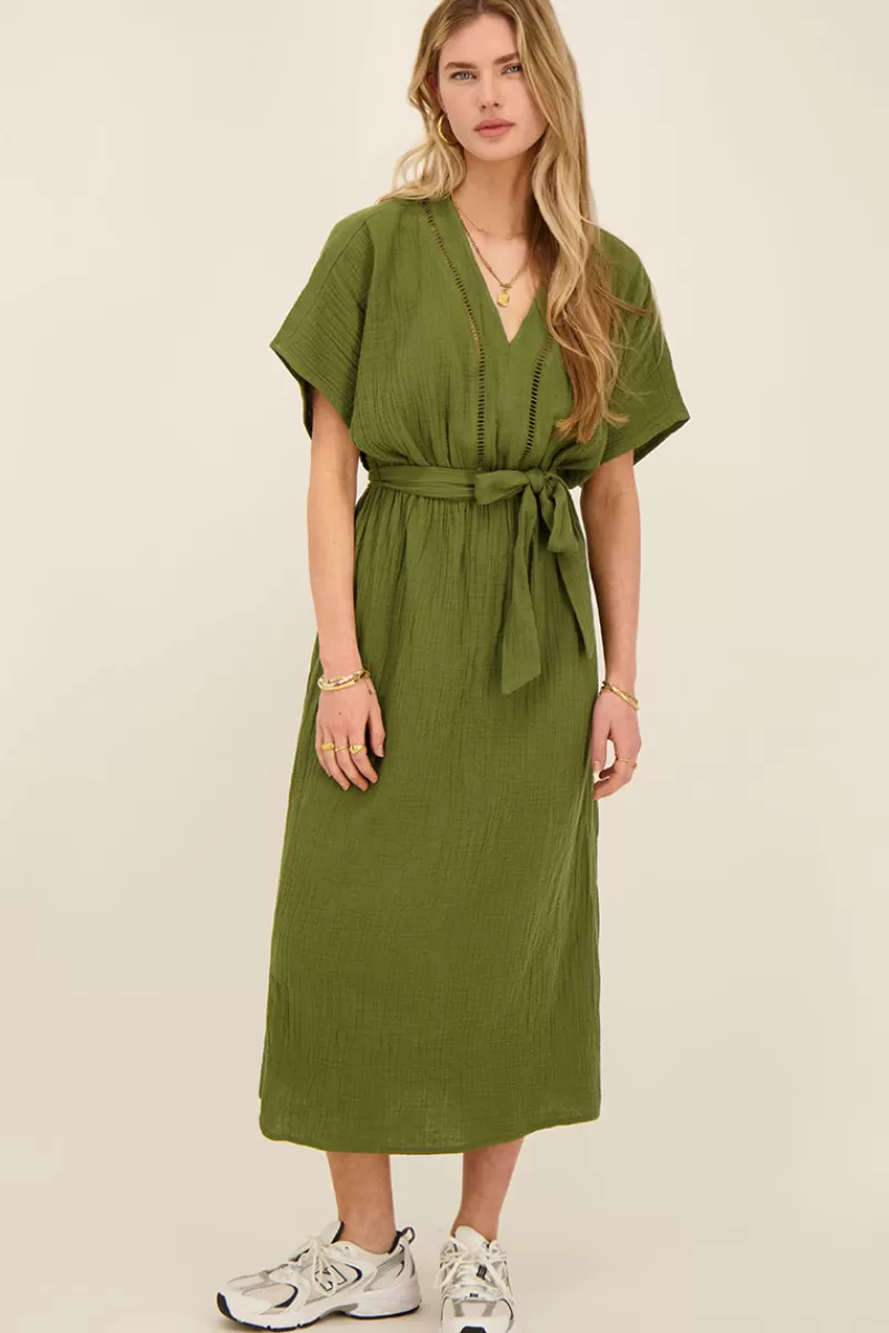 My Jewellery Robe Midi Verte Foncée En Mousseline