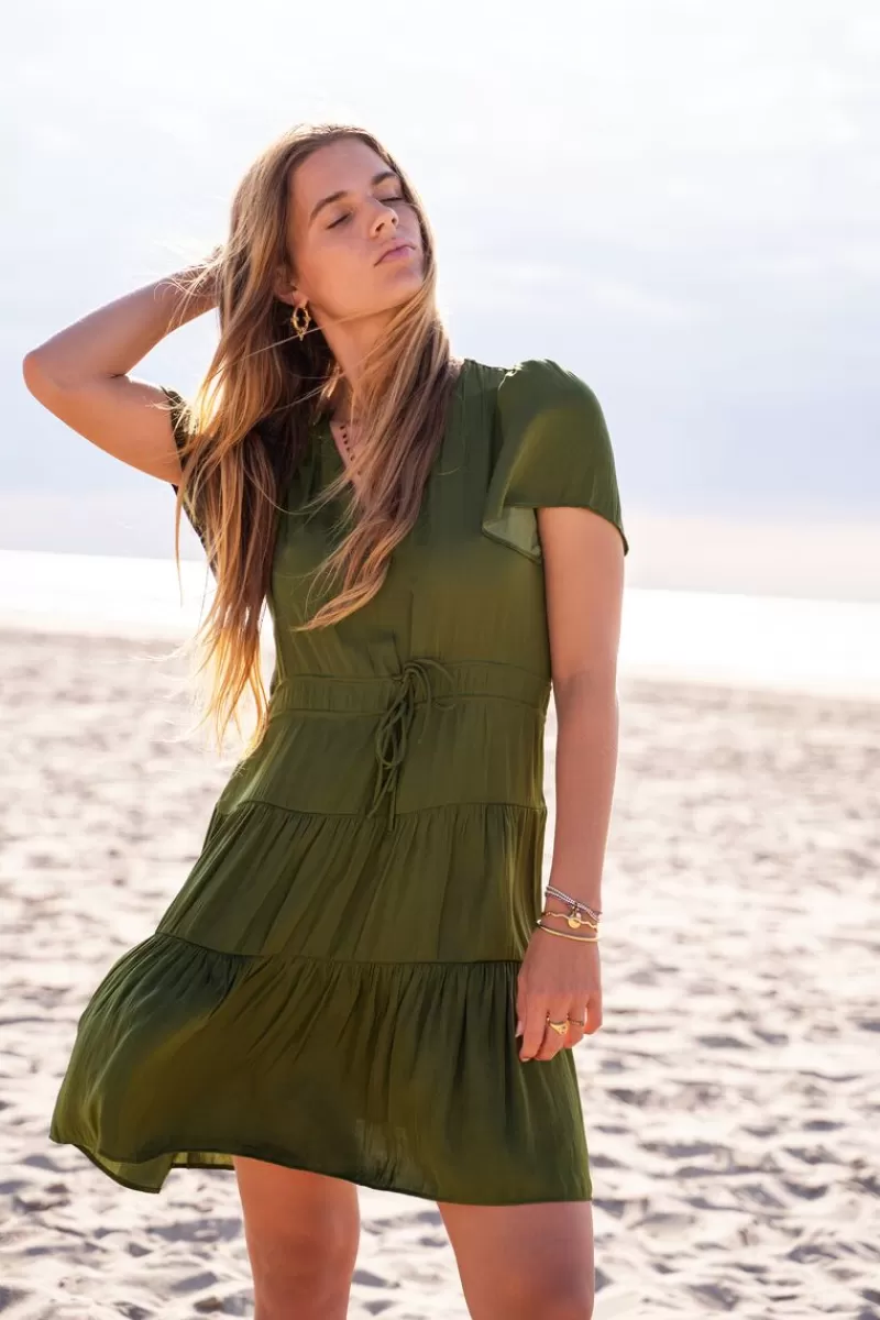 My Jewellery Robe Mi-longue Verte Effet Satin