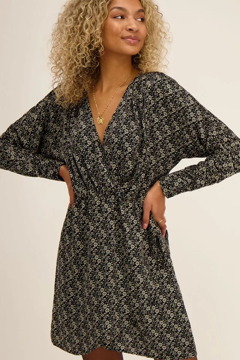 My Jewellery Robe Noire à Fleurs Beiges