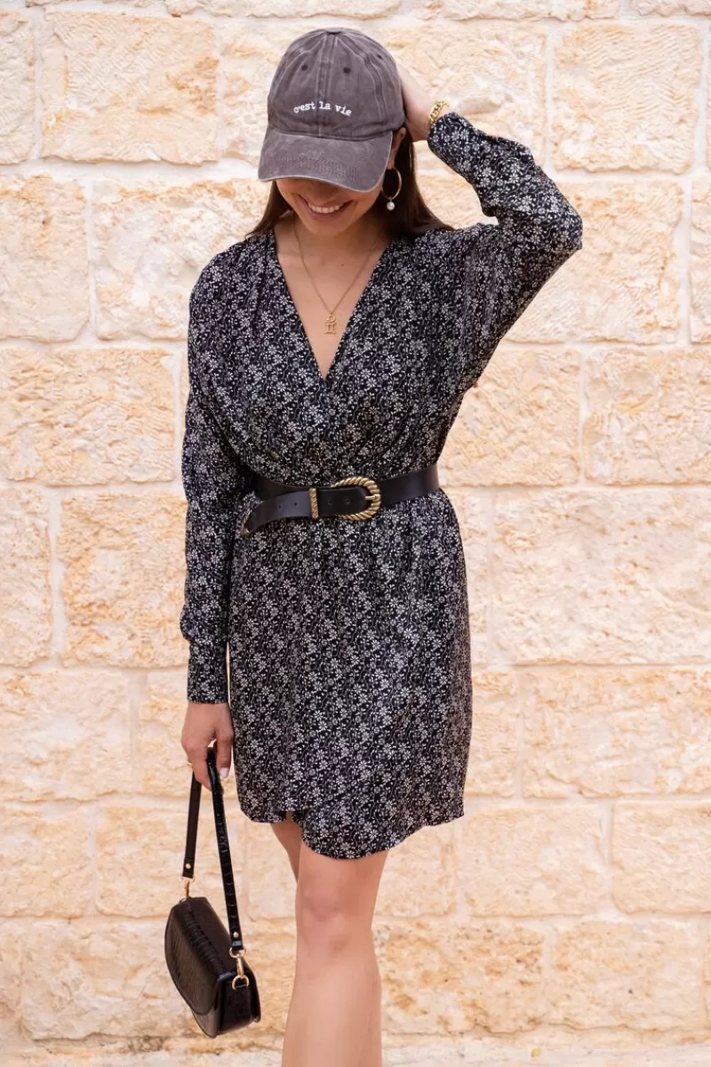 My Jewellery Robe Noire à Fleurs Beiges