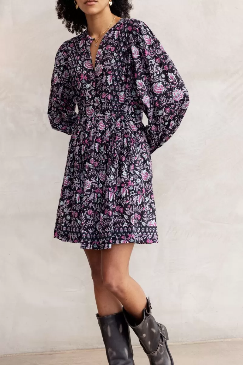 My Jewellery Robe Noire à Imprimé Fleuri Lilas Et Rose