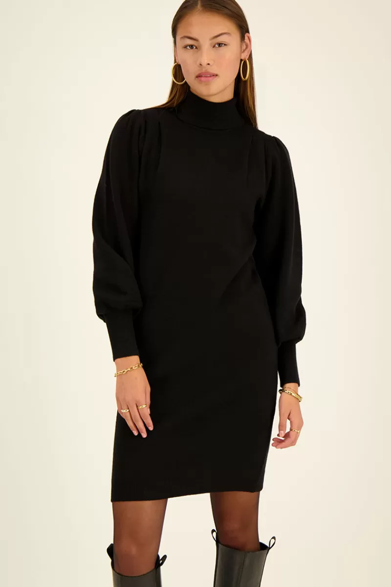My Jewellery Robe Noire à Manches Bouffantes Et Col Roulé