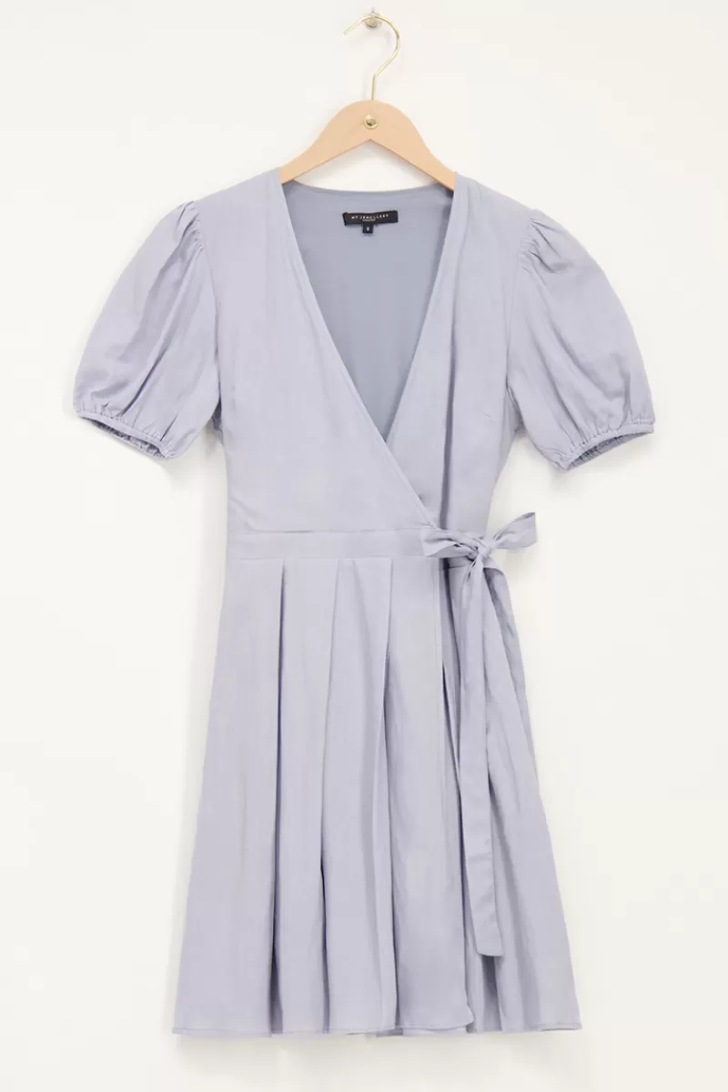 My Jewellery Robe Portefeuille Bleu Ciel Avec Manches Bouffantes