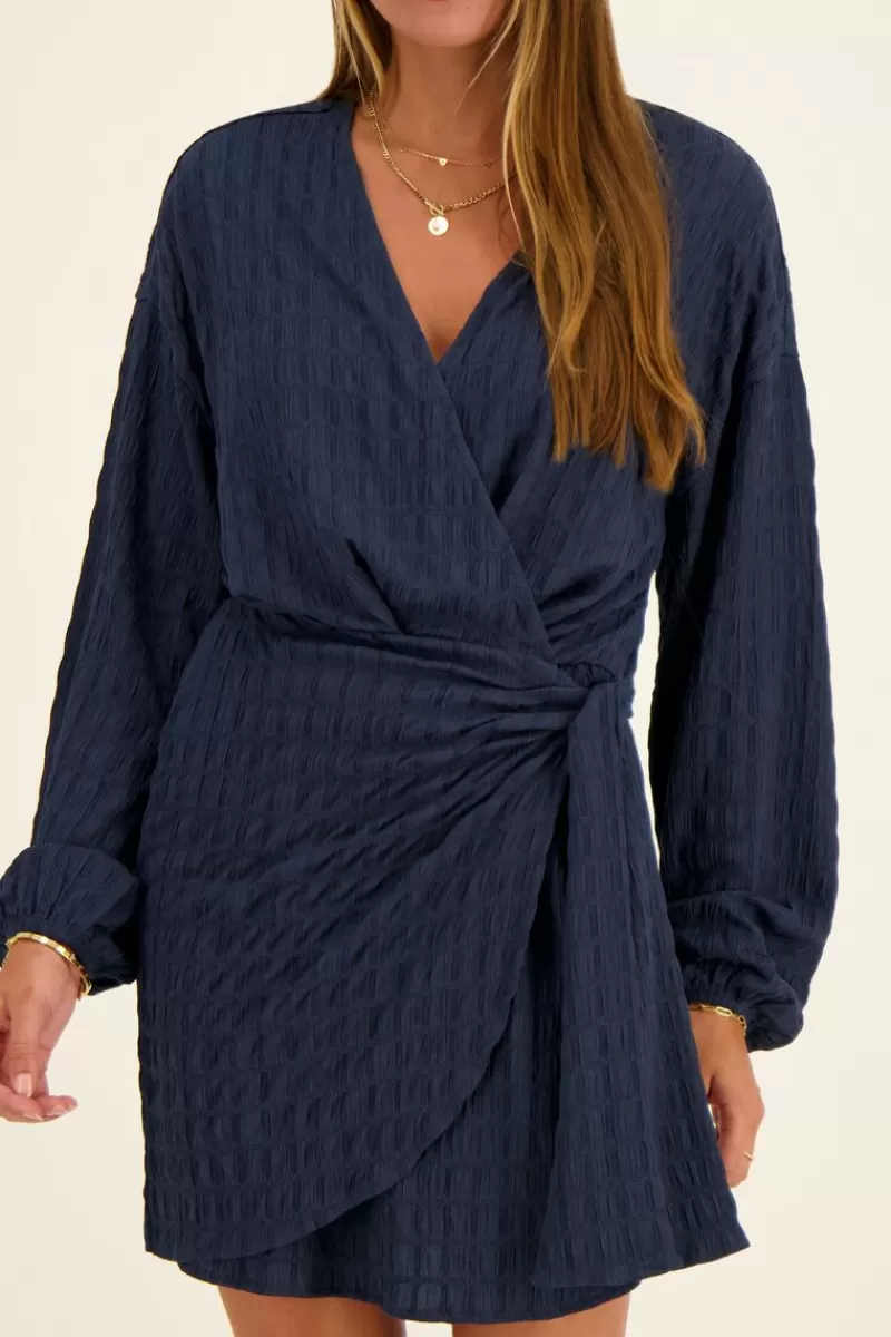 My Jewellery Robe Portefeuille Bleue En Tissu Gaufré