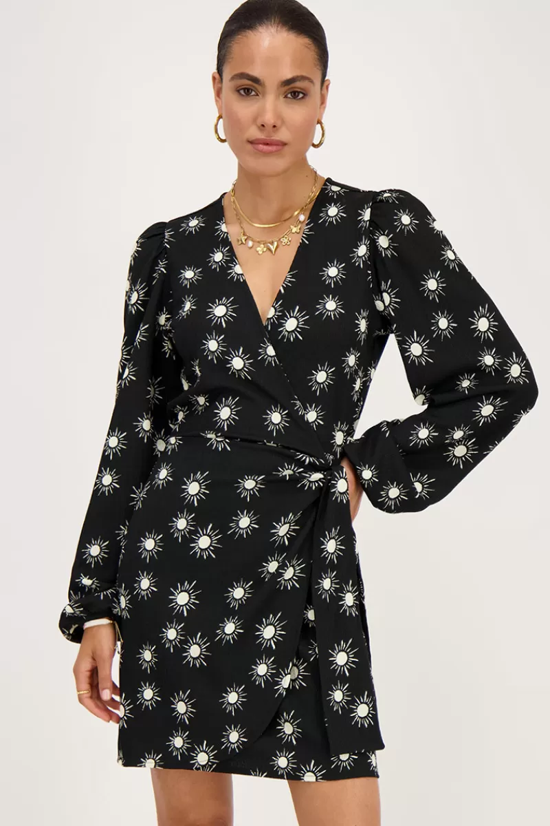 My Jewellery Robe Portefeuille En Crinoline Noire Avec Imprimé Soleil