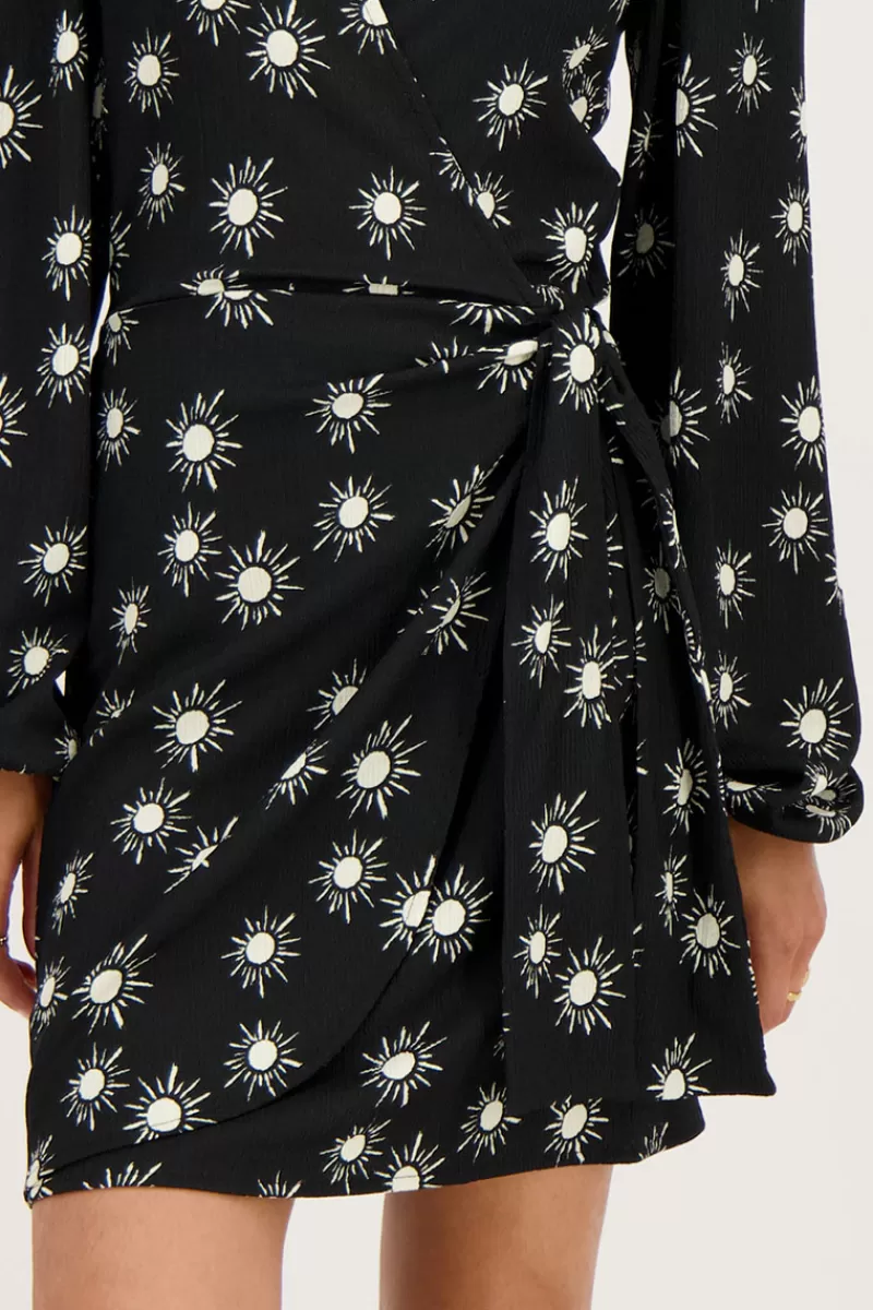 My Jewellery Robe Portefeuille En Crinoline Noire Avec Imprimé Soleil