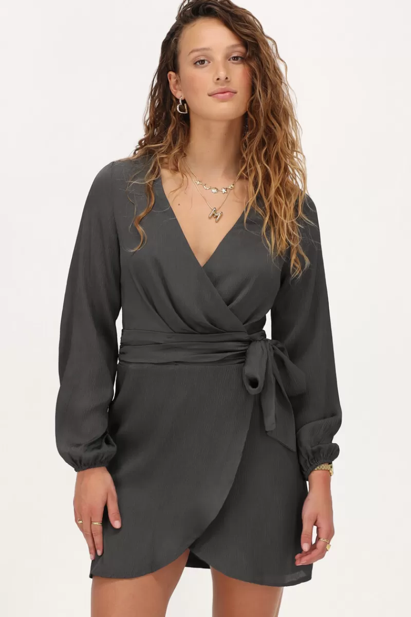 My Jewellery Robe Portefeuille Gris Foncé Avec Ceinture