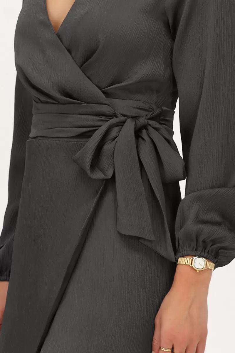 My Jewellery Robe Portefeuille Gris Foncé Avec Ceinture