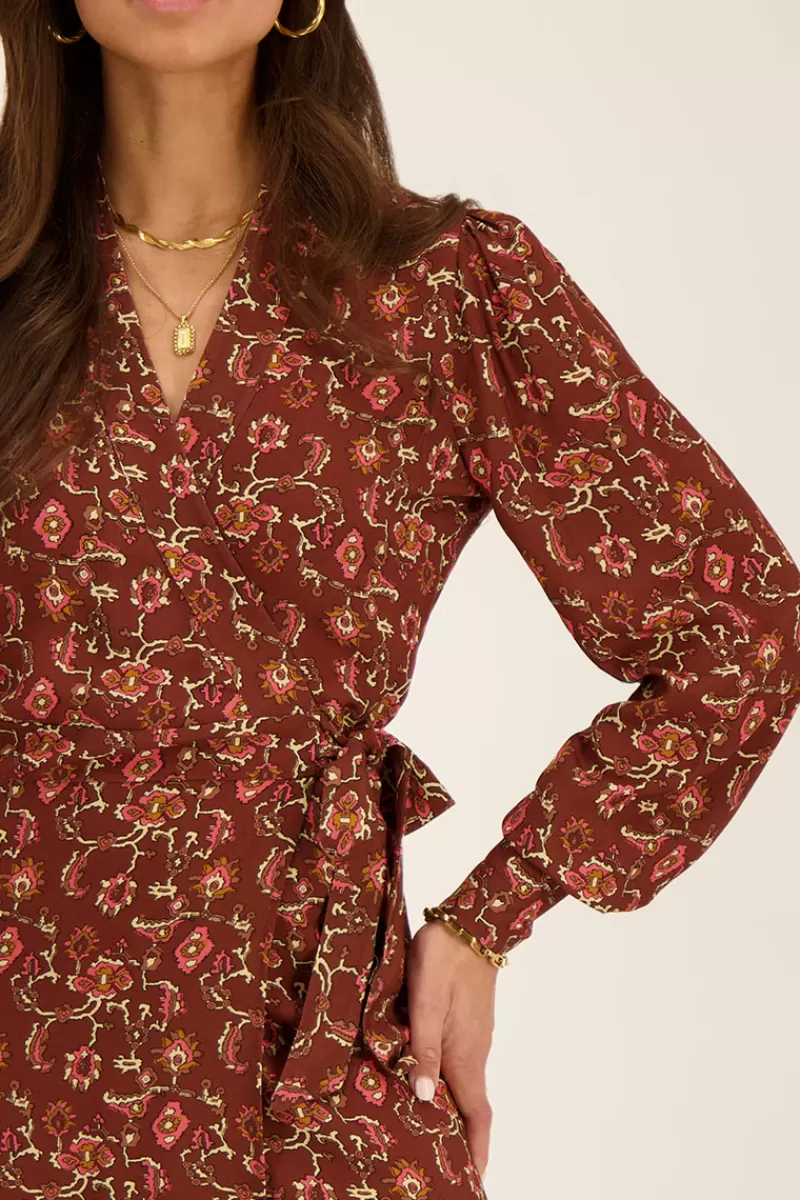 My Jewellery Robe Portefeuille Marron Avec Imprimé Graphique