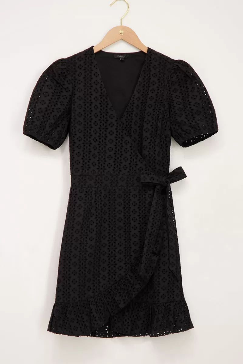 My Jewellery Robe Portefeuille Noire Avec Broderie