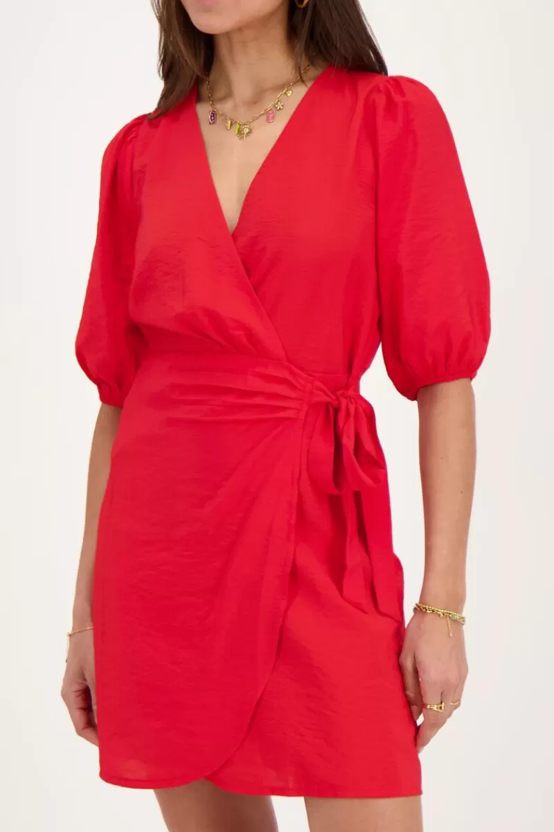 My Jewellery Robe Portefeuille Rouge à Manches Courtes Bouffantes