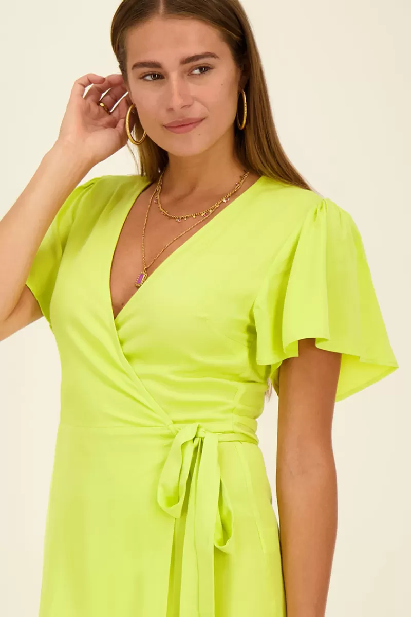 My Jewellery Robe Portefeuille Vert Citron à Manches Courtes