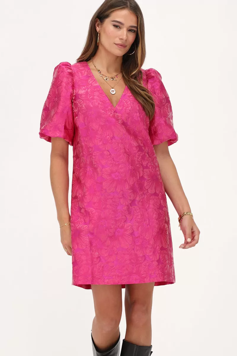 My Jewellery Robe Rose Avec Jacquard Et Manches Bouffantes