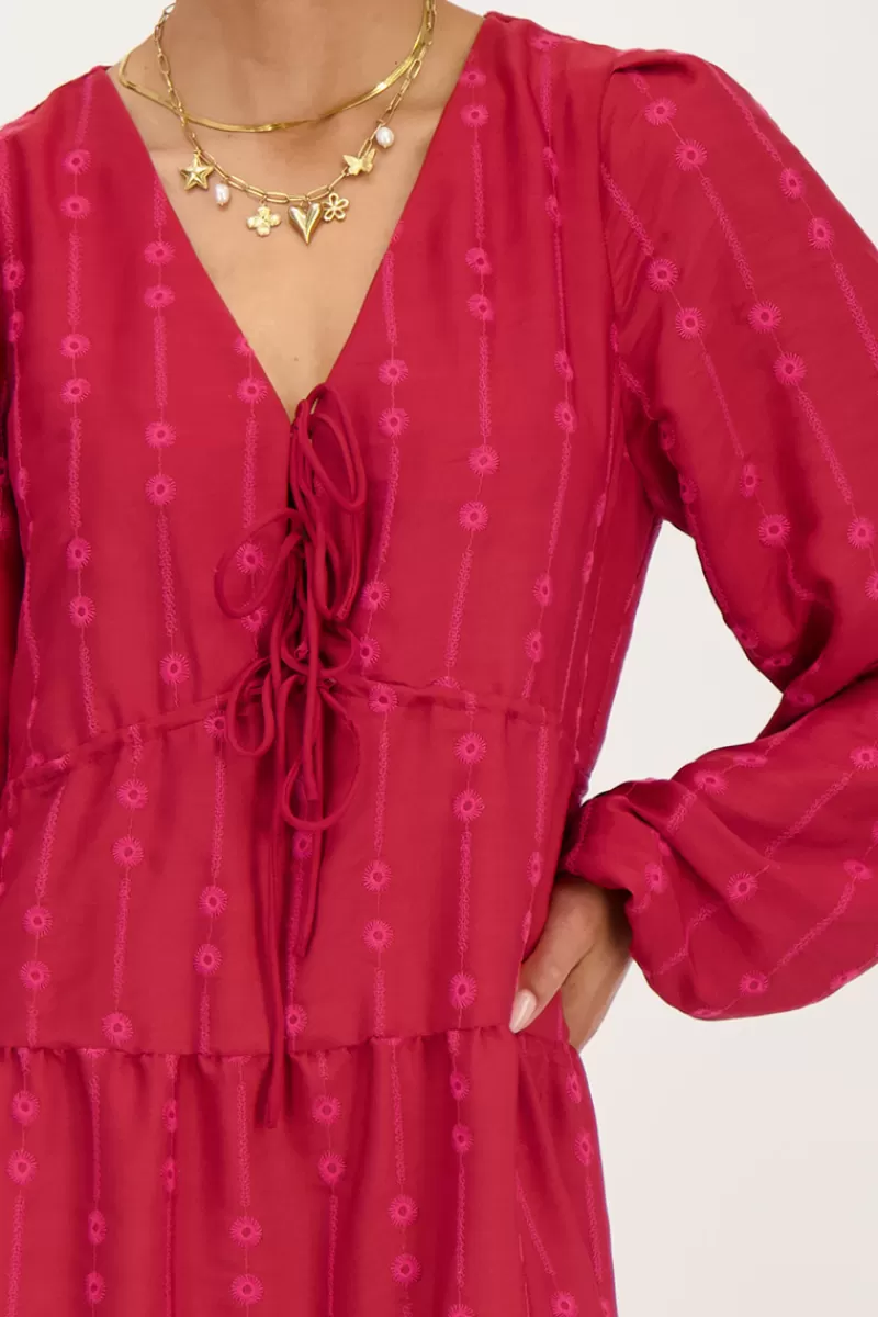 My Jewellery Robe Rouge à Manches Longues Avec Surpiqûres Sur Le Devant