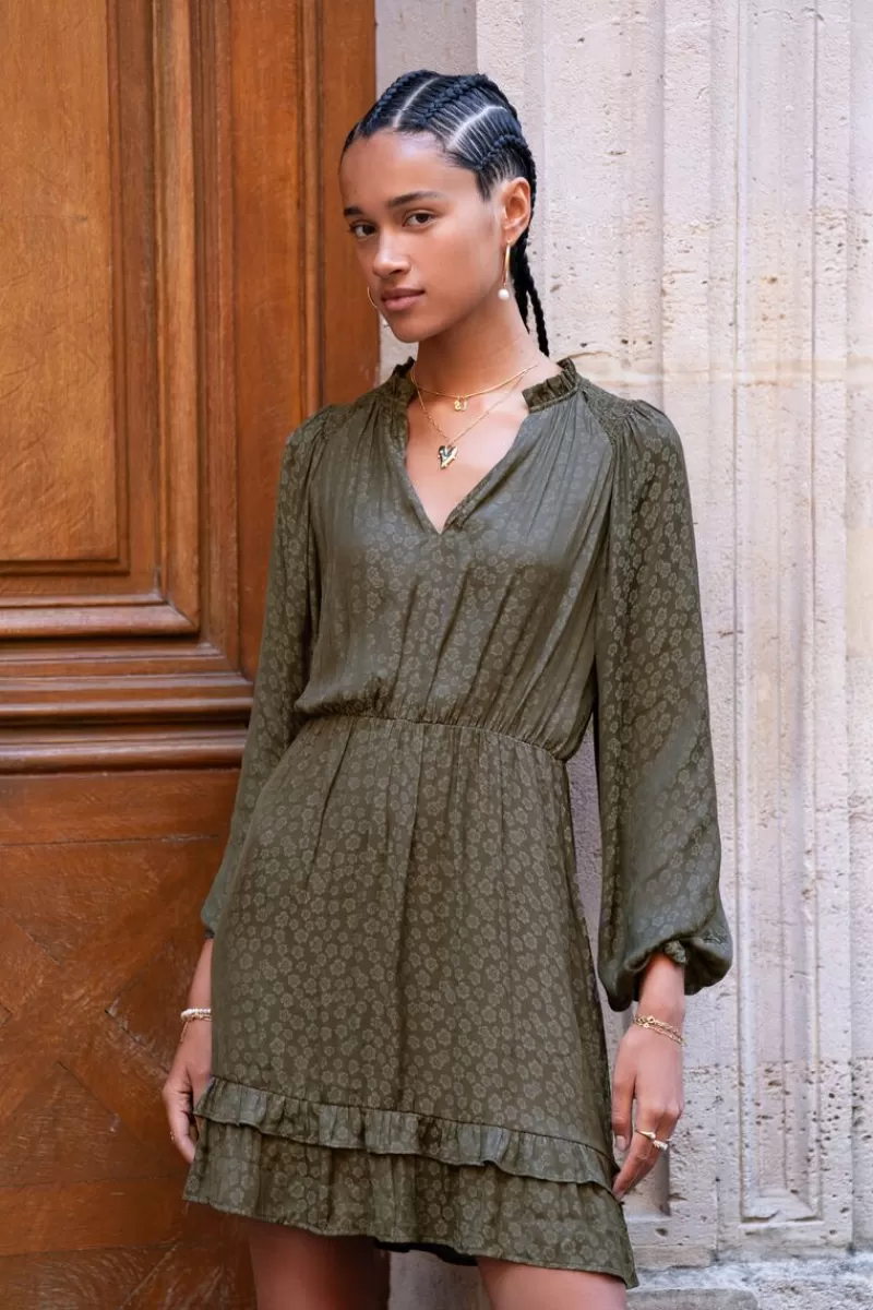 My Jewellery Robe Verte En Jacquard à Manches Longues