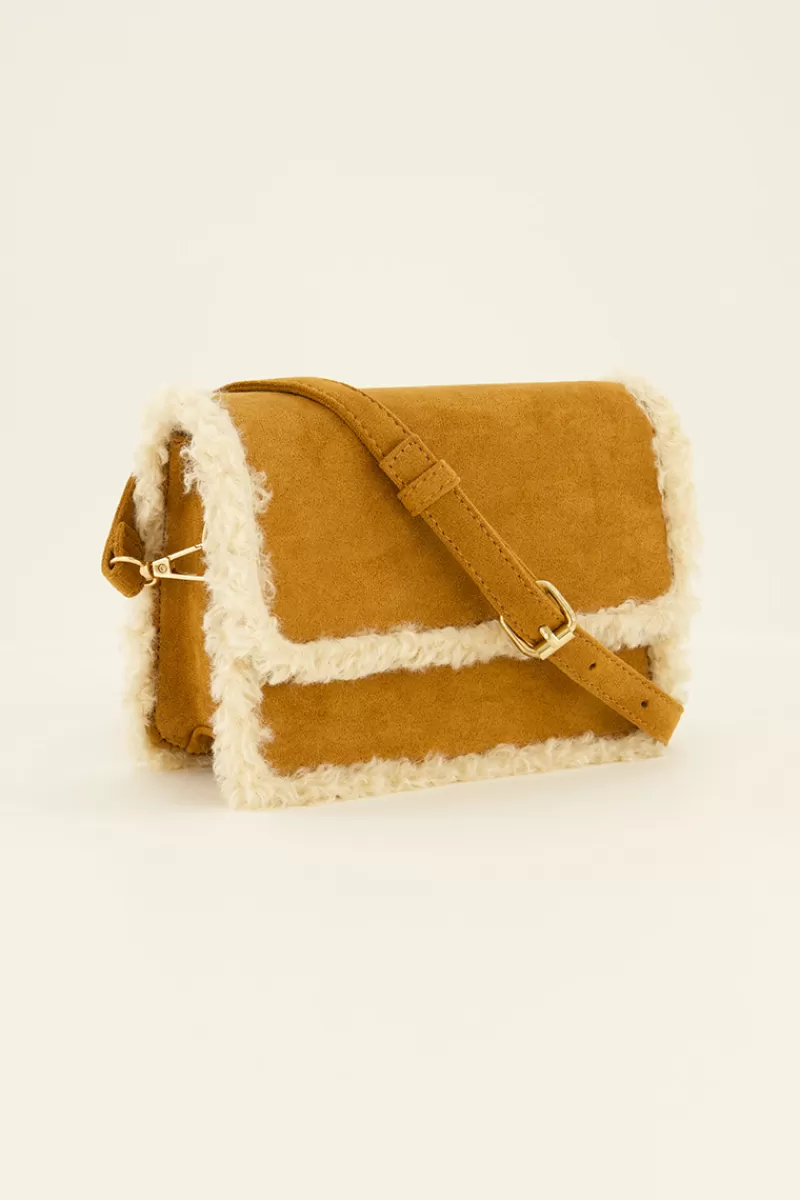 My Jewellery Sac à Bandoulière Couleur Cognac En Tissu Peluche