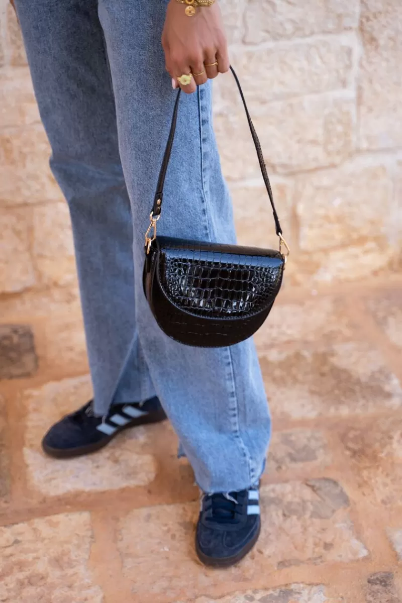 My Jewellery Sac Bandoulière Demi-lune Noir Effet Croco