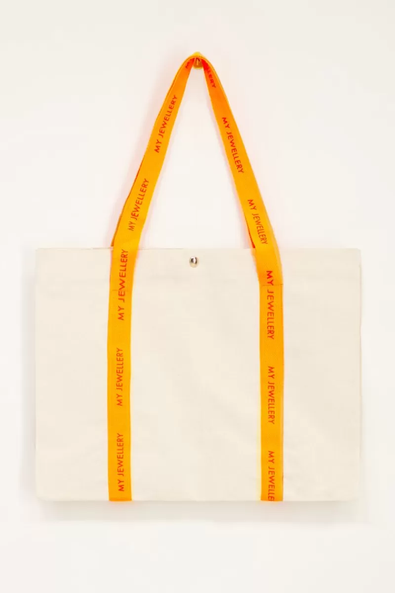 My Jewellery Sac Cabas En Toile Beige à Anses Orange Néon