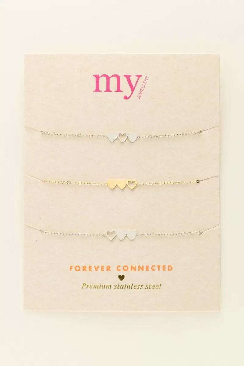 My Jewellery Set De 3 Bracelets à 3 Coeurs - 2 Argentés & 1 Doré
