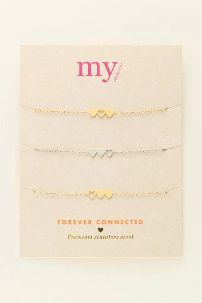My Jewellery Set De 3 Bracelets à 3 Coeurs - 2 Dorés & 1 Argenté