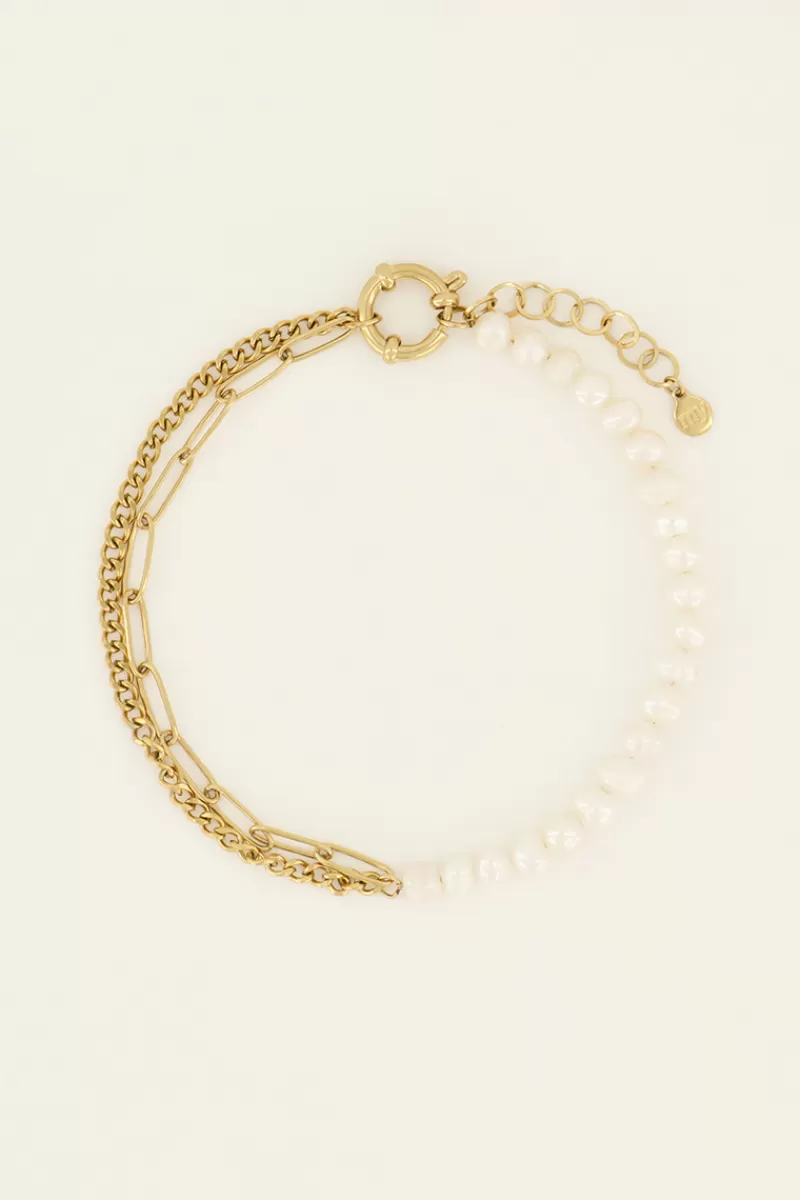 My Jewellery Sunchasers Bracelet De Cheville Chaînes Et Perles Blanches