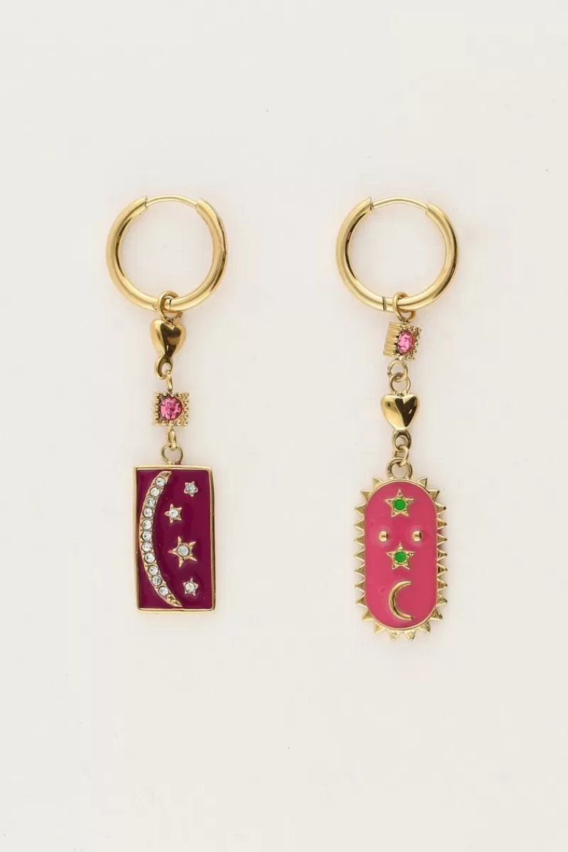 My Jewellery Sunrocks Boucles D'oreilles Avec Charmes Roses Et Violettes