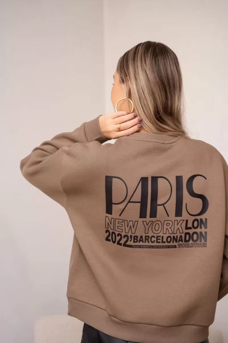 My Jewellery Sweat Beige Avec Imprimé « Worldtour »