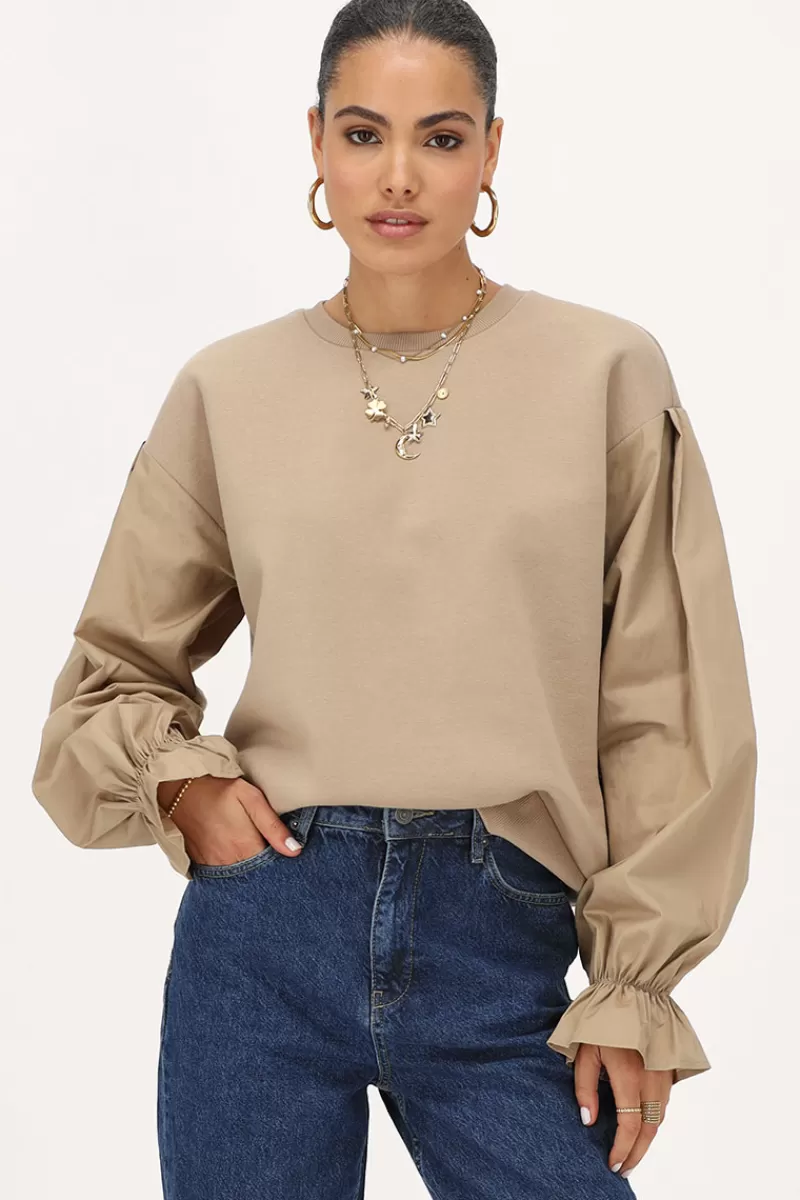 My Jewellery Sweat Beige Avec Manches En Crêpe