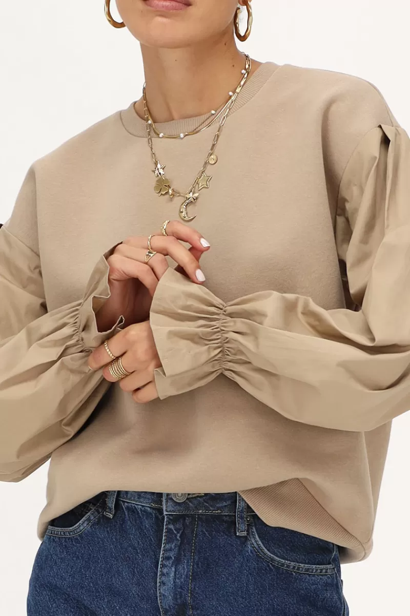 My Jewellery Sweat Beige Avec Manches En Crêpe
