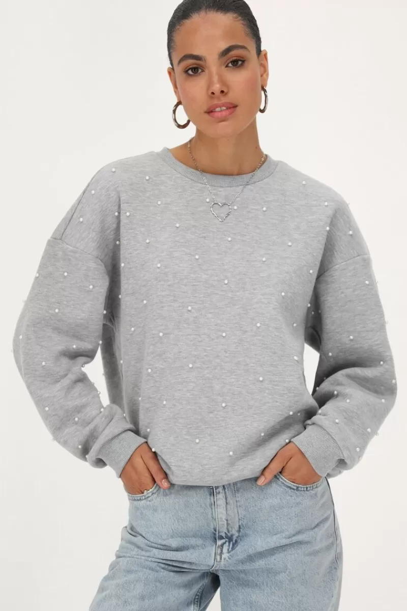 My Jewellery Sweat Gris Oversize Avec Perles