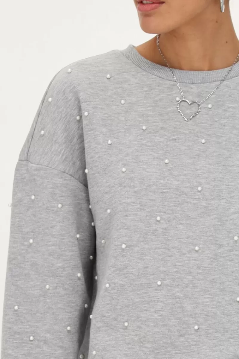 My Jewellery Sweat Gris Oversize Avec Perles